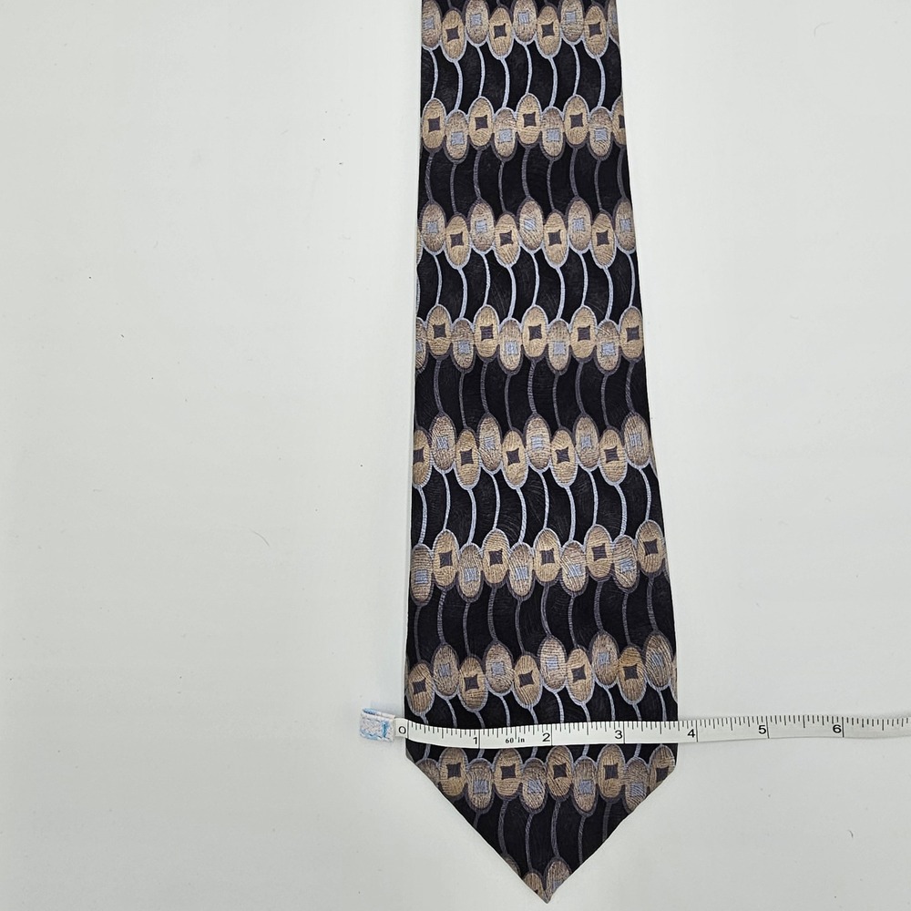 Carlos Devenezia Mens Black Geometric Pattern Silk Necktie